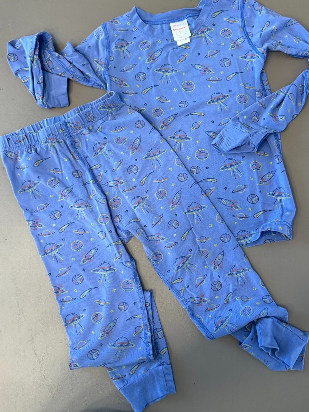 Hanna Andersson Blue Space Pajama Set Kids Size 6-7 Tencel Spandex Soft long